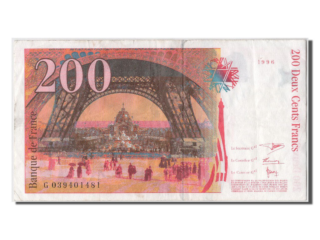 France, 200 Francs, 200 F 1995-1999 ''Eiffel'', 1996, KM #159b, EF(40-45),...