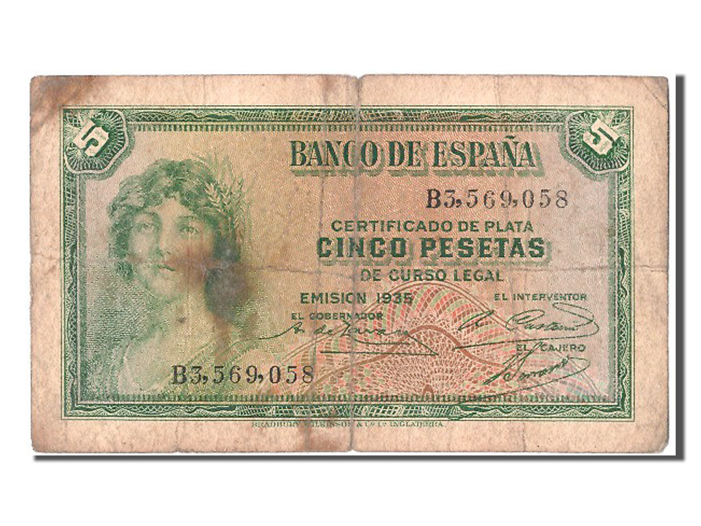Banknote, Spain, 5 Pesetas, 1935, F(12-15)
