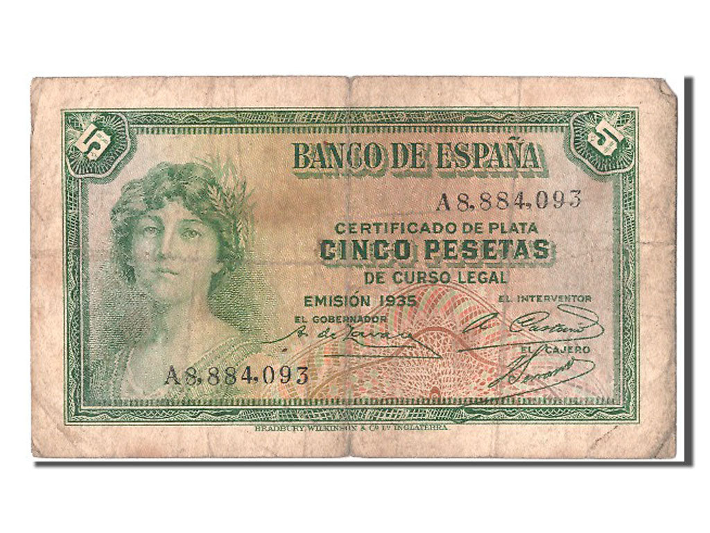Banconote, Spagna, 5 Pesetas, 1935, MB