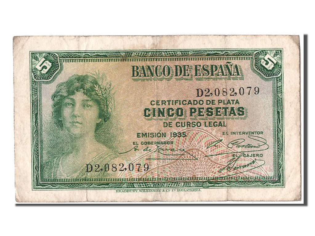 Banconote, Spagna, 5 Pesetas, 1935, BB