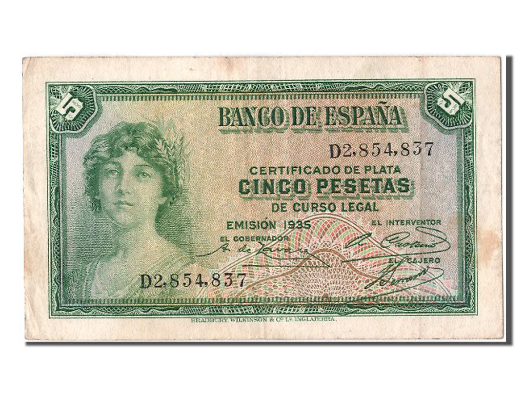 Biljet, Spanje, 5 Pesetas, 1935, TTB