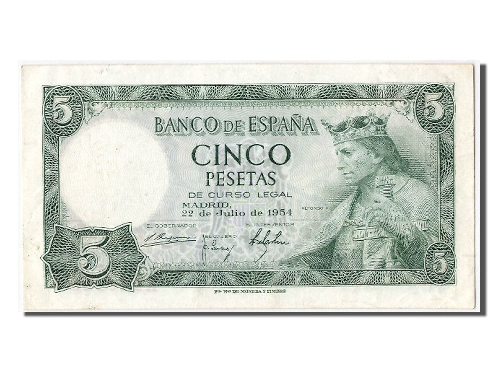 Banknote, Spain, 5 Pesetas, 1954, 1954-07-22, AU(55-58)