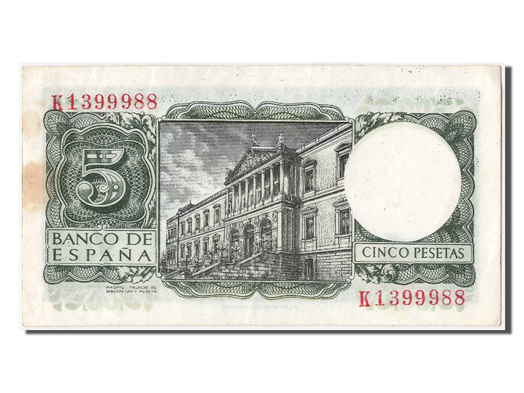 Banknote, Spain, 5 Pesetas, 1954, 1954-07-22, AU(55-58)