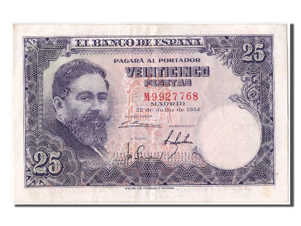 Banknote, Spain, 25 Pesetas, 1954, 1954-07-22, AU(55-58)