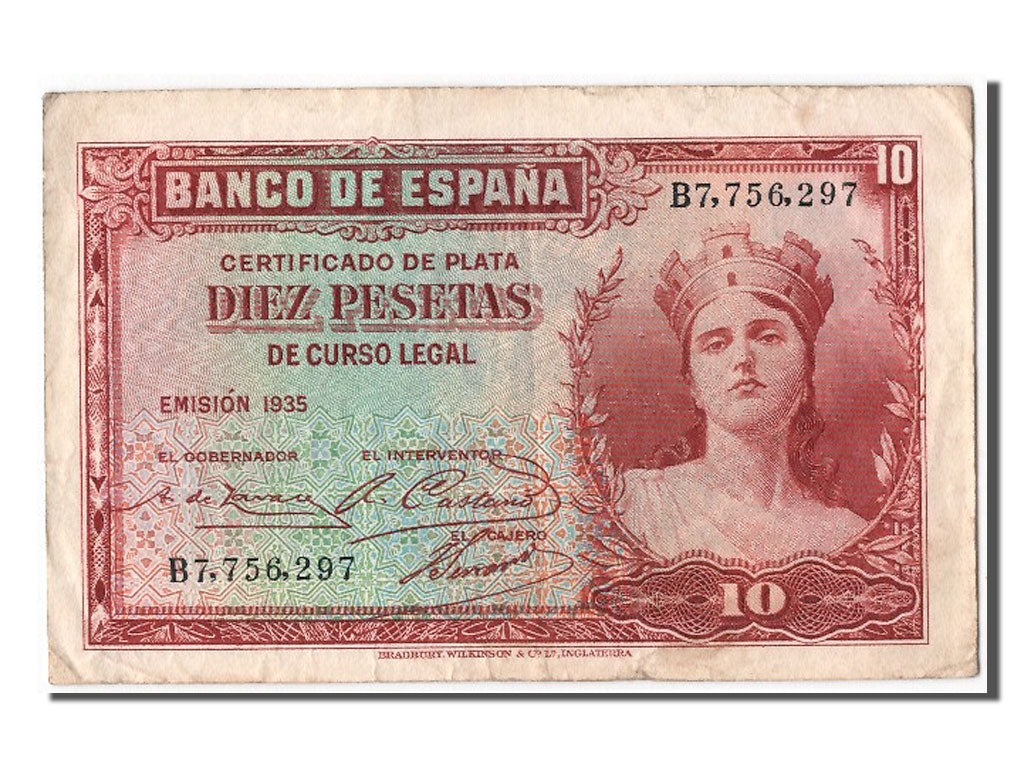 Banknot, Hiszpania, 10 Pesetas, 1935, EF(40-45)