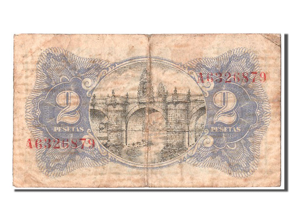 Biljet, Spanje, 2 Pesetas, 1938, TB