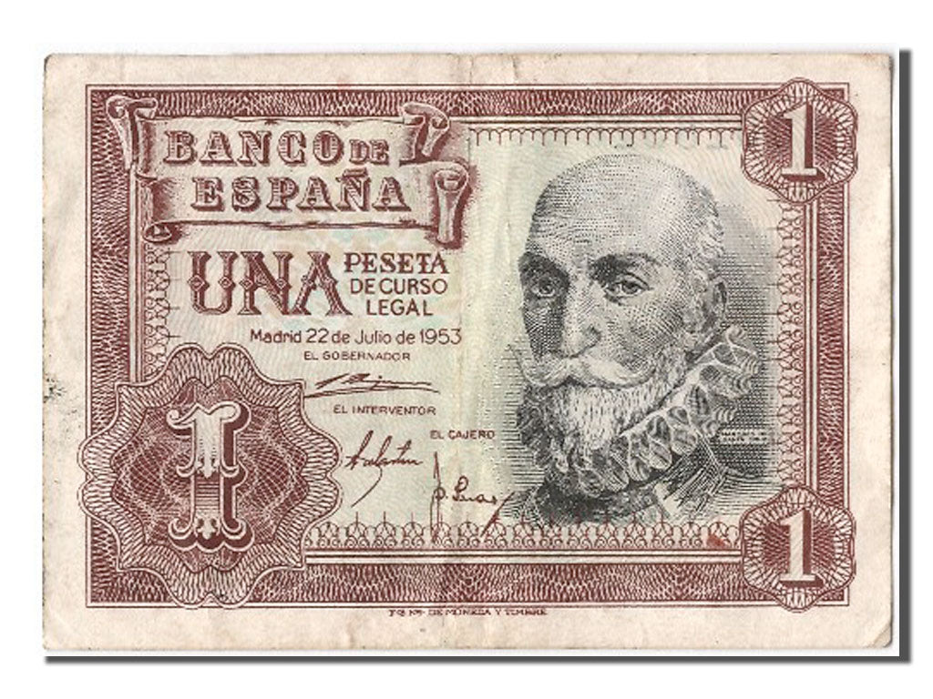 Banknote, Spain, 1 Peseta, 1953, 1953-07-22, EF(40-45)