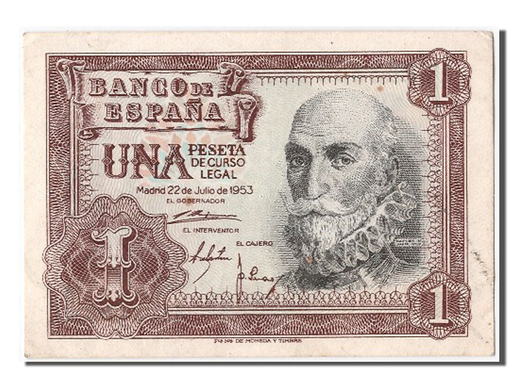 Banknote, Spain, 1 Peseta, 1953, 1953-07-22, AU(55-58)