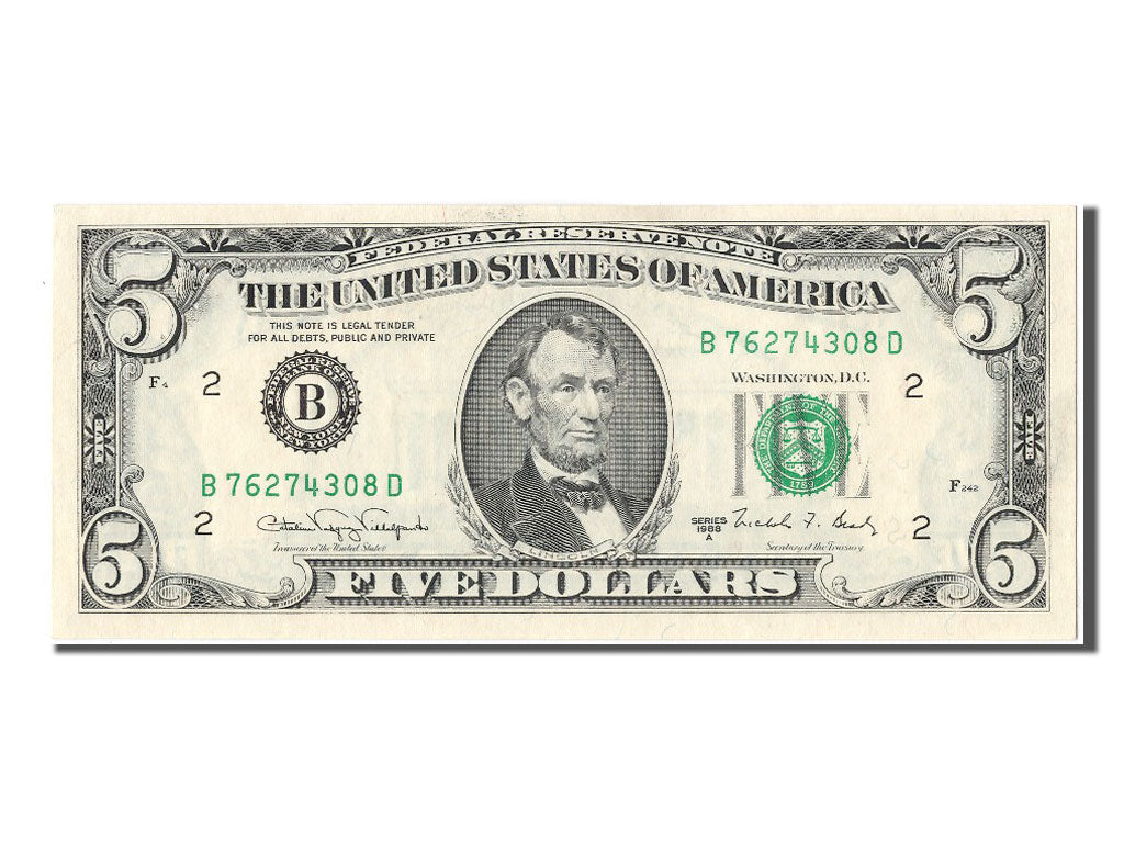 United States, Five Dollars, 1988, KM #3857, UNC(63), B76274308D