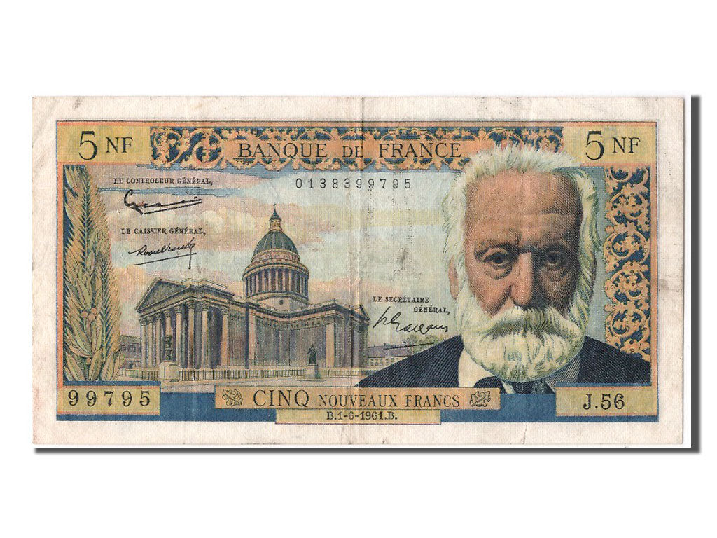 Banknote, France, 5 Nouveaux Francs, 5 NF 1959-1965 ''Victor Hugo'', 1961