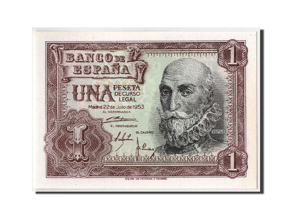 Banknote, Spain, 1 Peseta, 1953, 1953-07-22, UNC(65-70)