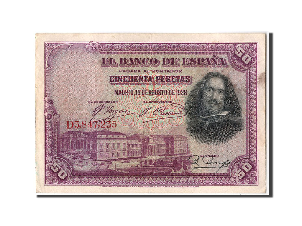 Banknote, Spain, 50 Pesetas, 1928, 1928-08-15, AU(55-58)