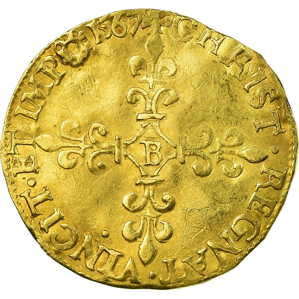 Moneta, Francia, Ecu d'or, 1567, Rouen, BB+, Oro, Sombart:4904