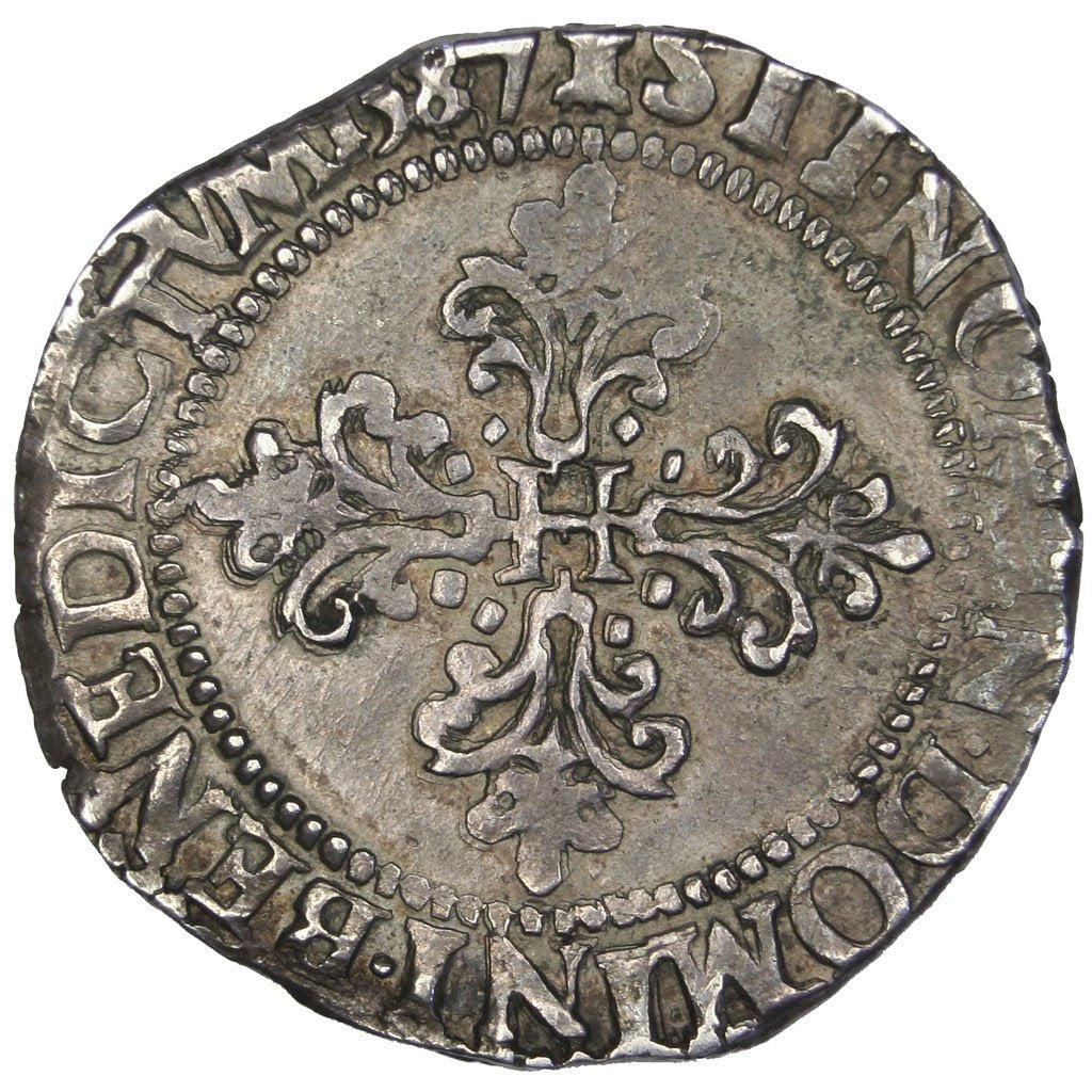 FRANCE, Demi Franc, 1587, Tours, AU(50-53), Silver, Sombart #4716, 7.07