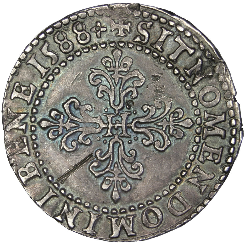 FRANCE, Demi Franc, 1588, Poitiers, AU(50-53), Silver, Sombart #4716, 6.84