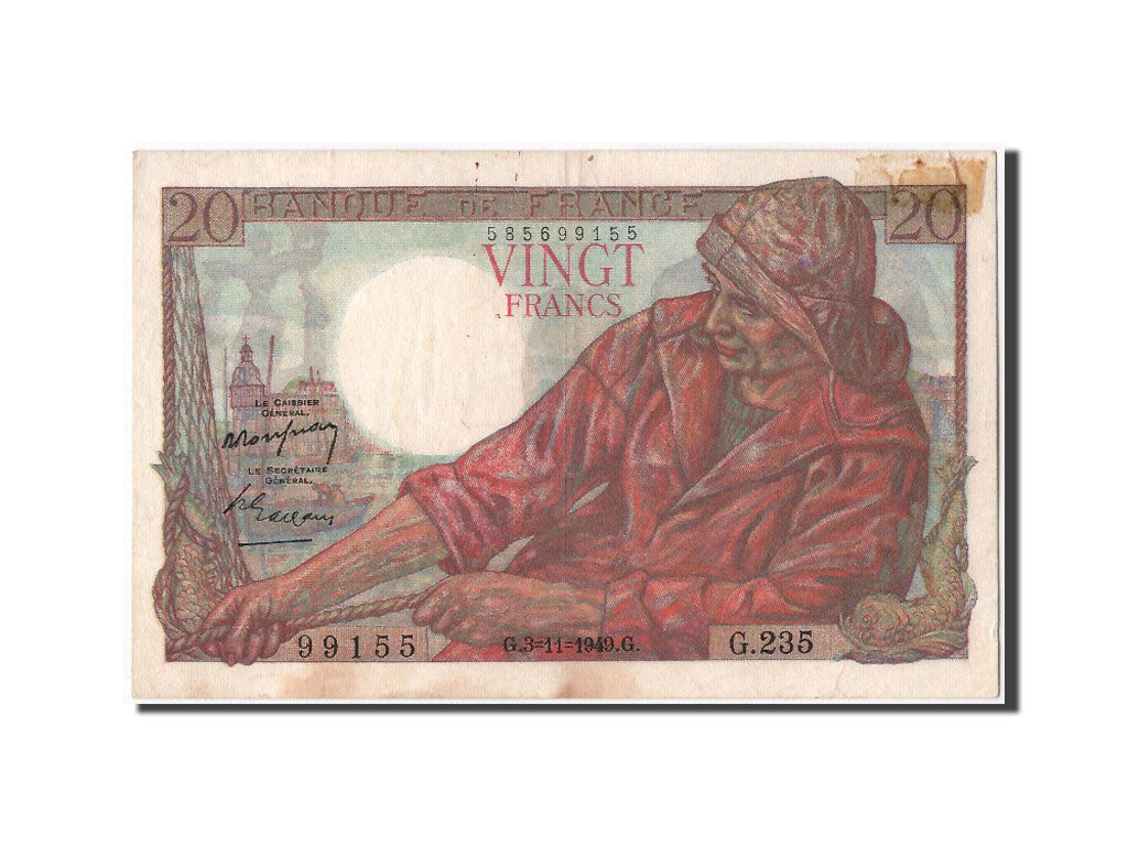 France, 20 Francs, 20 F 1942-1950 ''Pêcheur'', 1949, KM #100c, 1942-11-03, V...