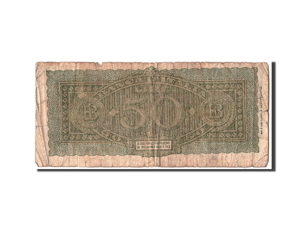 Italy, 50 Lire, 1944, KM #74a, 1944-12-10, VF(20-25), Y100 086991