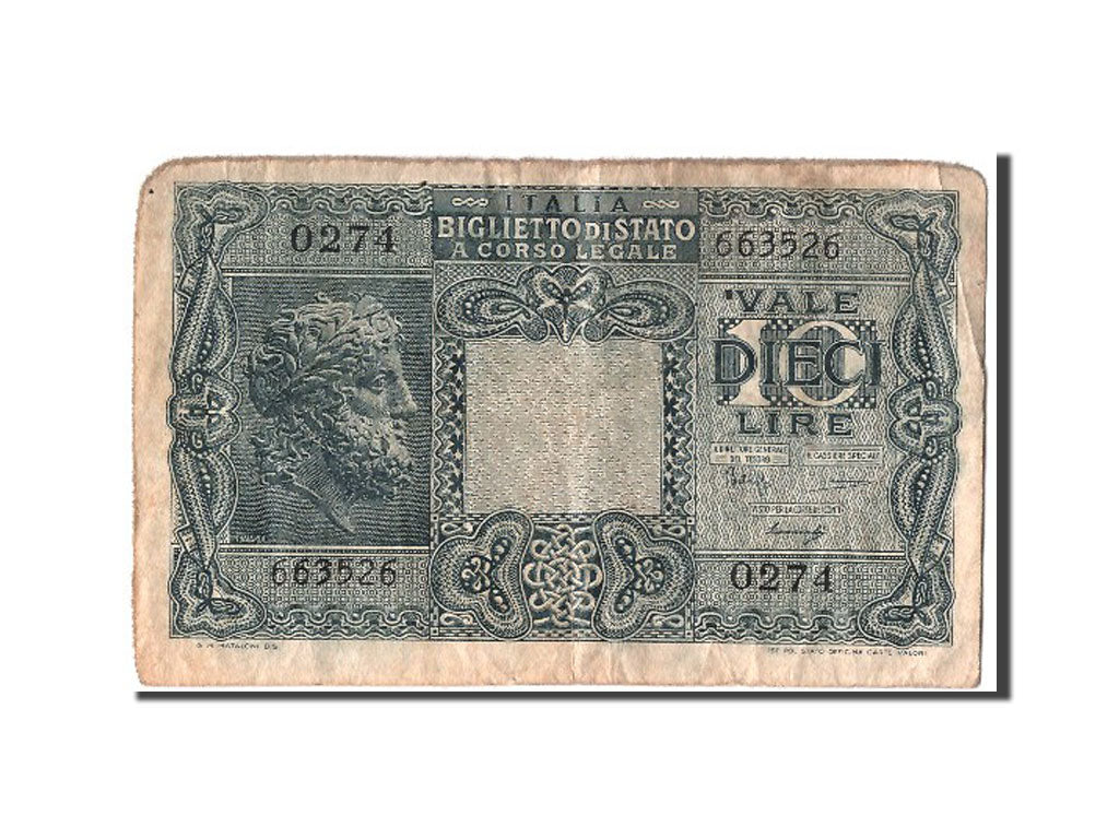 Banknote, Italy, 10 Lire, 1944, 1944-11-23, VF(20-25)