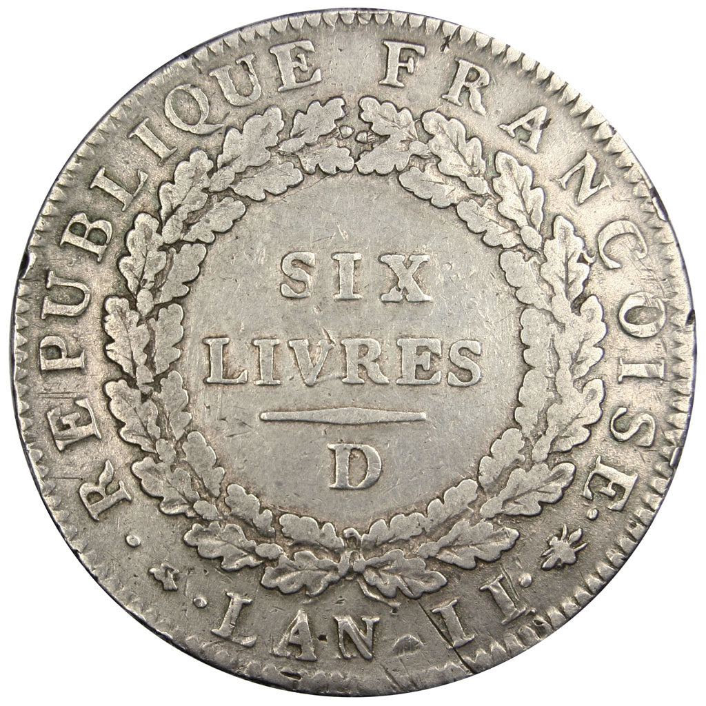 FRANCE, Ecu, 1793, Lyons, EF(40-45), Silver, Gadoury #58, 29.21