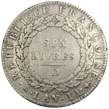FRANCE, Ecu, 1793, Lyons, EF(40-45), Silver, Gadoury #58, 29.21