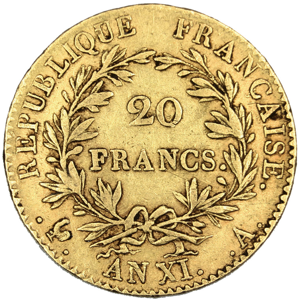FRANCE, 20 Francs, 1802, Paris, EF(40-45), Gold, Gadoury #1020, 6.42
