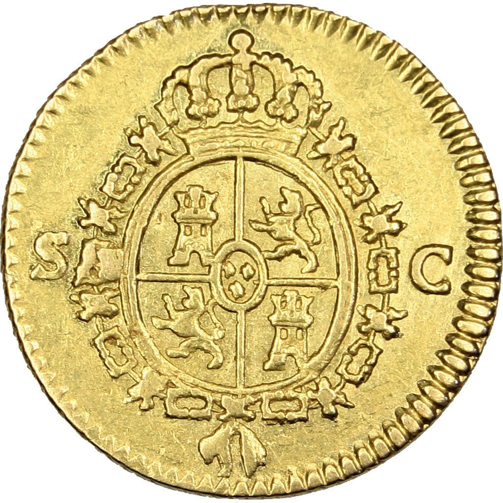 SPAIN, 1/2 Escudo, 1788, Seville, KM #425.2, AU(50-53), Gold, 1.75