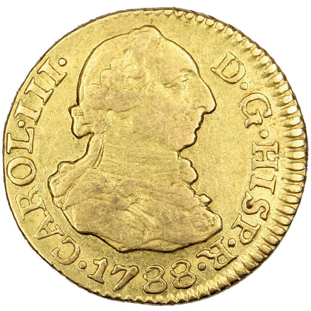 SPAIN, 1/2 Escudo, 1788, Seville, KM #425.2, EF(40-45), Gold, 1.72