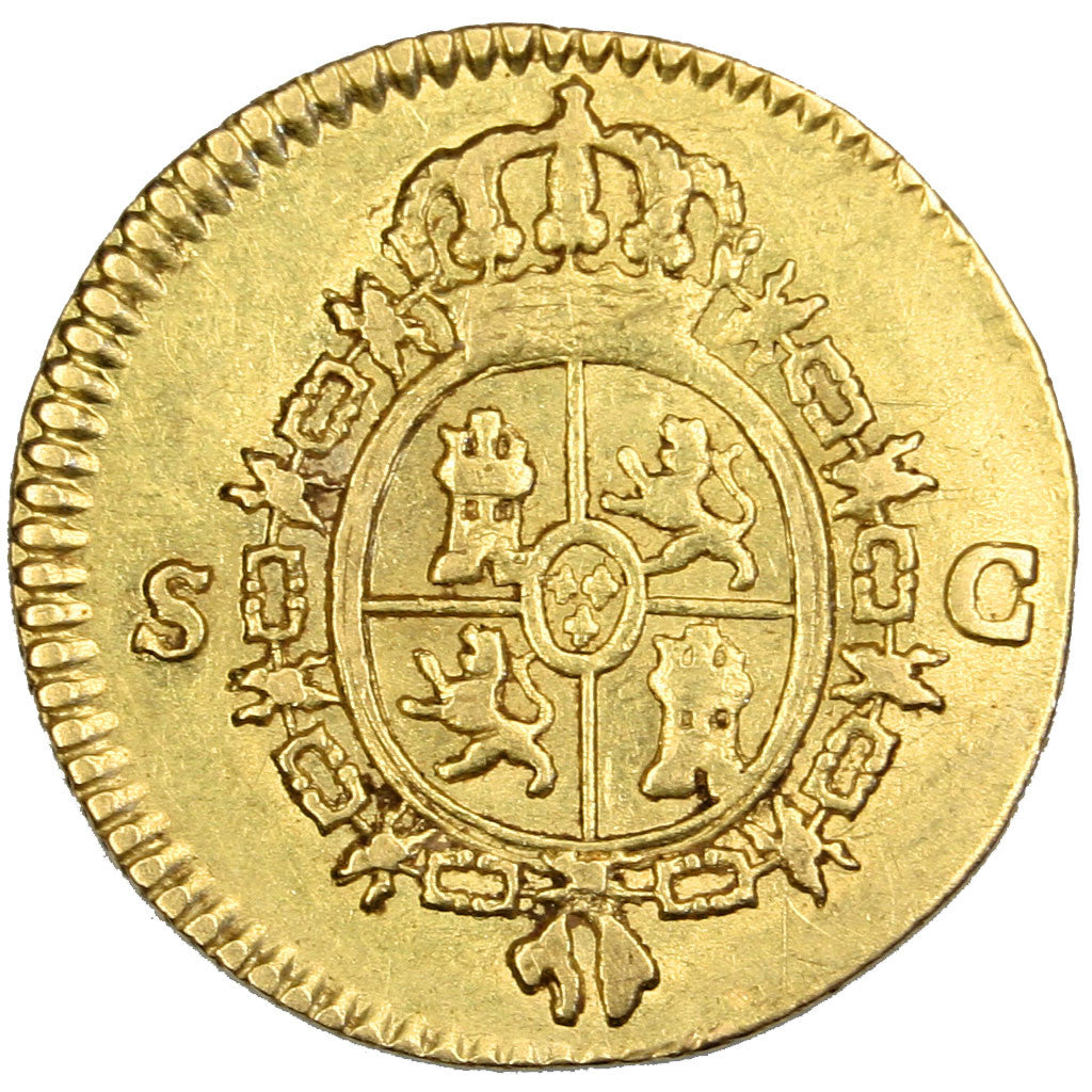 SPAIN, 1/2 Escudo, 1788, Seville, KM #425.2, EF(40-45), Gold, 1.72