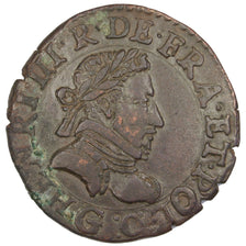 FRANCE, Double Tournois, 1580, Poitiers, AU(50-53), Bronze, CGKL #96, 3.23