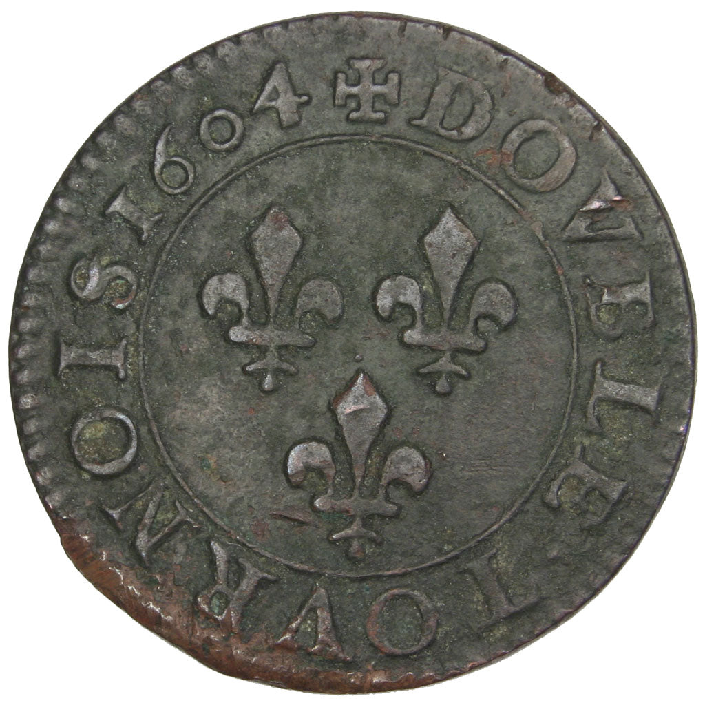 FRANCE, Double Tournois, 1604, Paris, EF(40-45), Copper, CGKL #222, 3.33