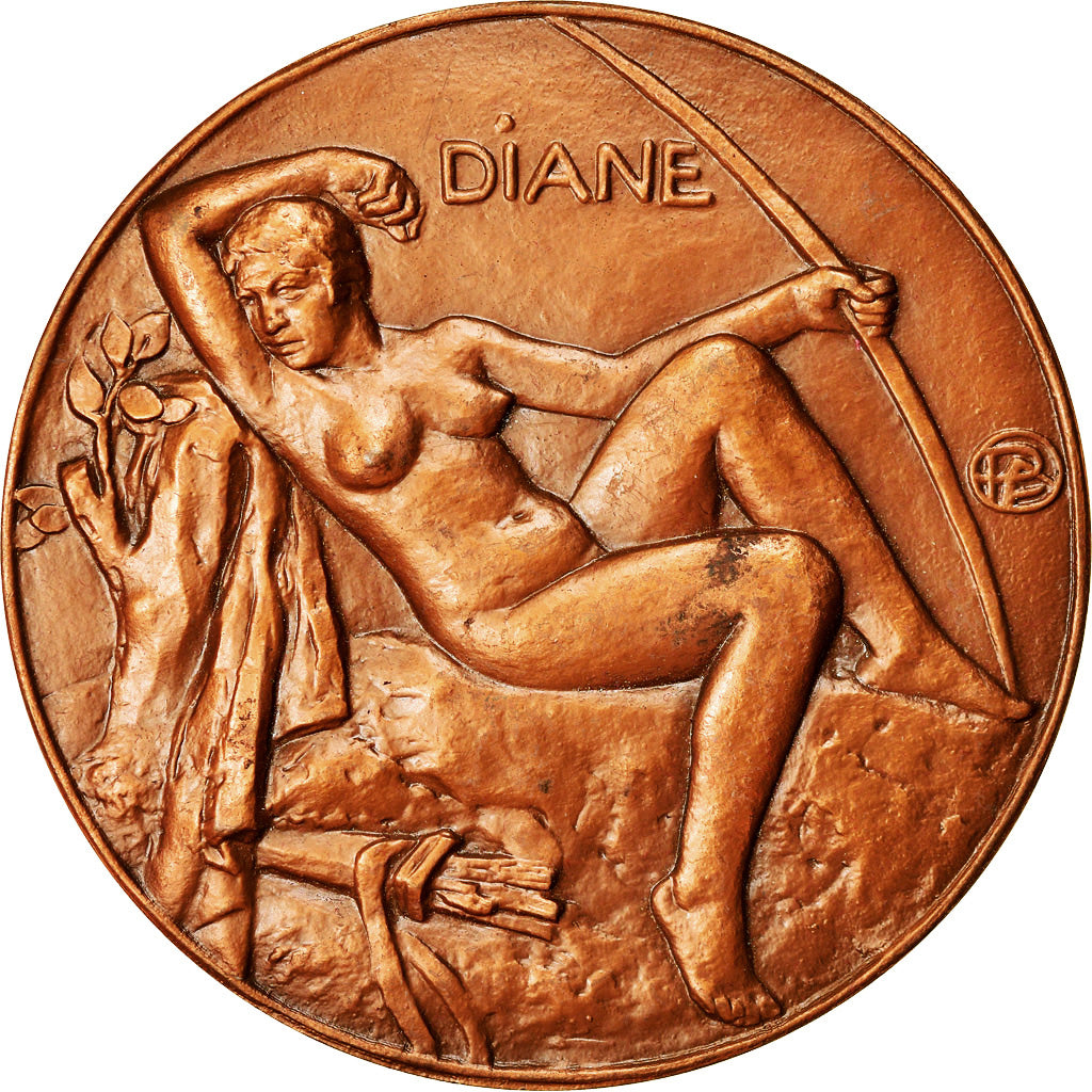 France, Medal, Chasse et Nature, Diane Chasseresse, Biche et Cerf, 1931
