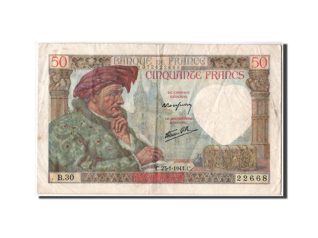 France, 50 Francs, 50 F 1940-1942 ''Jacques Coeur'', 1941, KM #93, 1941-01-23,..