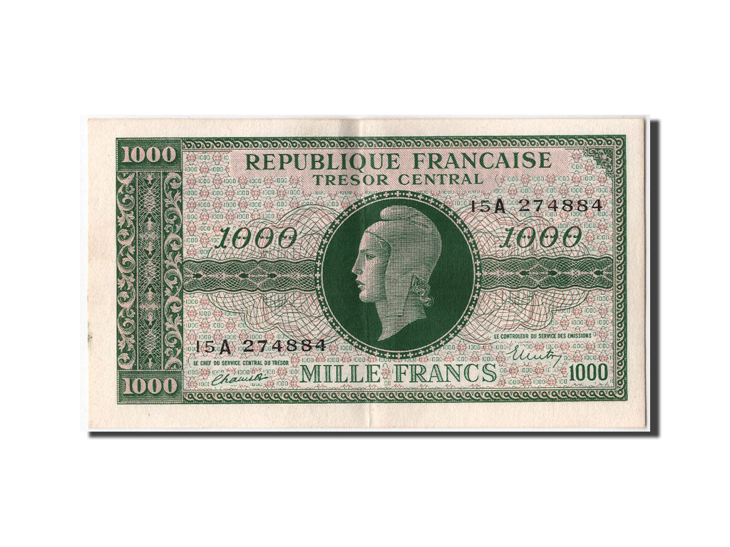 Billete, Francia, 1000 Francs, 1943-1945 Marianne, EBC+, Fayette:VF 12.1, KM:107