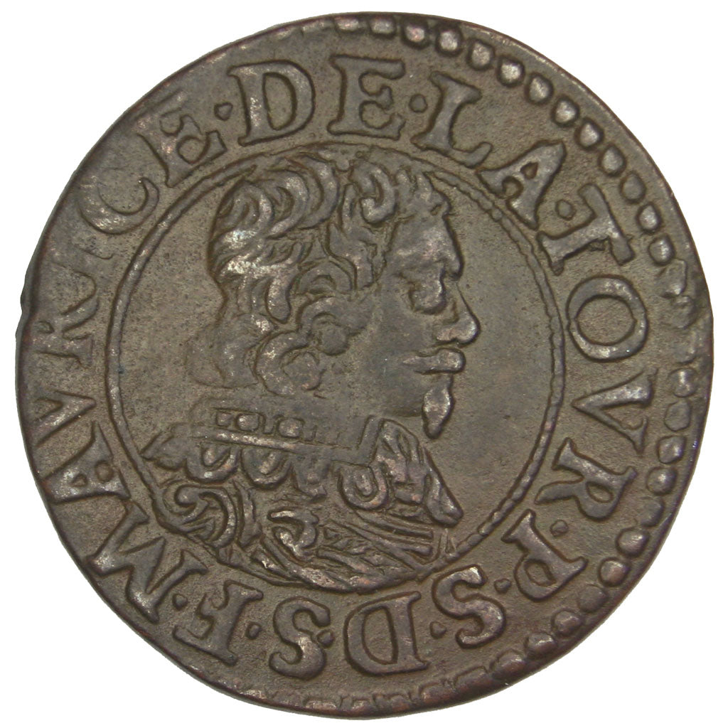 FRANCE, Double Tournois, 1632, Sedan, AU(50-53), Copper, CGKL #572, 2.28