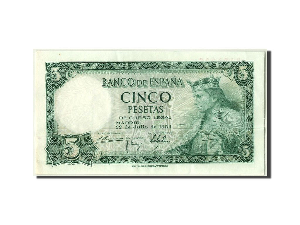 Banknote, Spain, 5 Pesetas, 1954, 1954-07-22, AU(55-58)