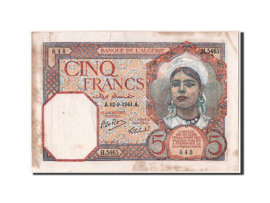 Algérie, 5 Francs type 1913-26