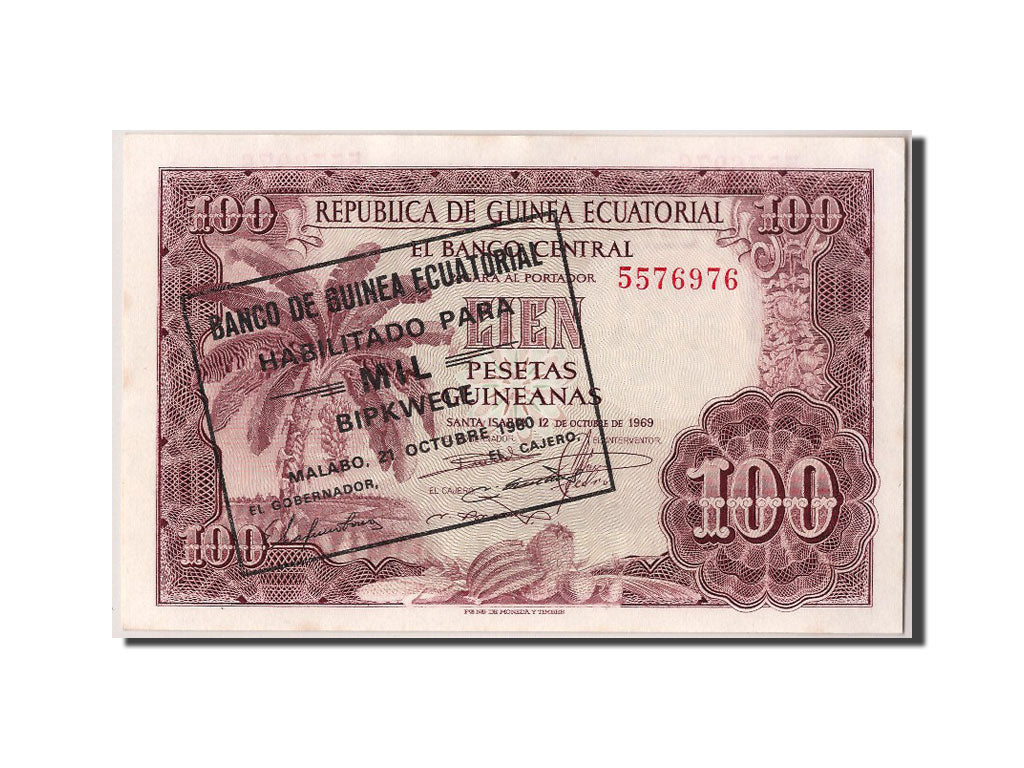 Equatorial Guinea, 1000 Bipkwele on 100 Pesetas, 1980, KM #18, 1980-10-21,...