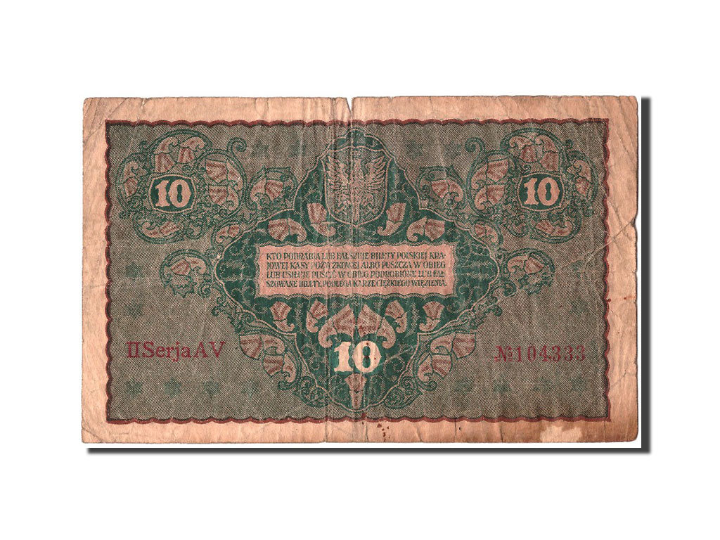 Poland, 10 Marek, 1919, KM #25, 1919-08-23, VF(20-25), AV 104333