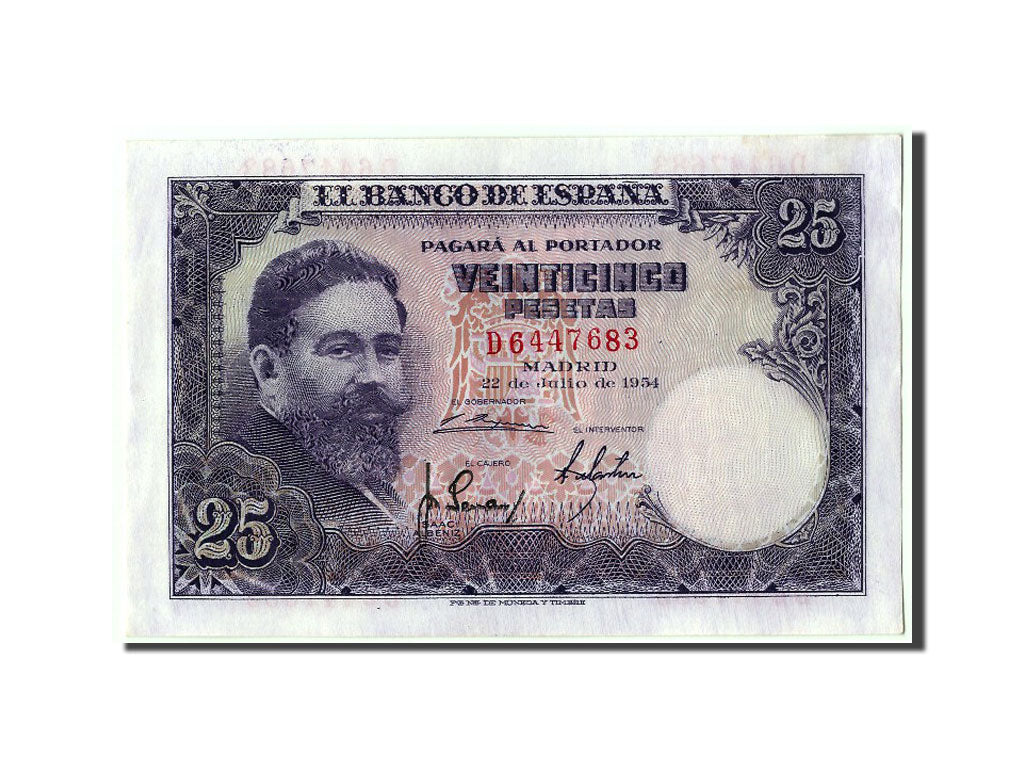 Banknote, Spain, 25 Pesetas, 1954, 1954-07-22, UNC(65-70)