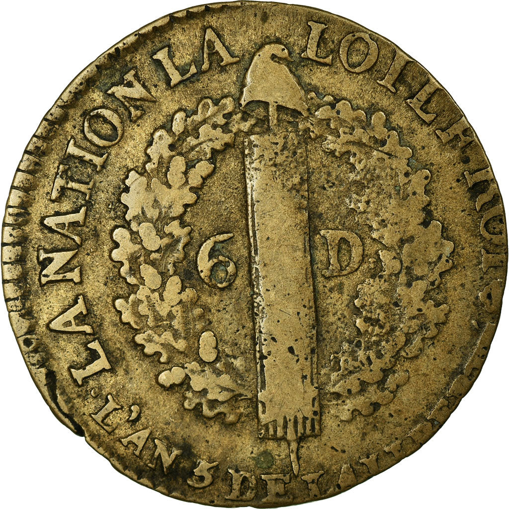 Moneta, Francia, 6 deniers françois, 6 Deniers, 1793, Nantes, MB+, Bronzo