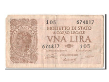 Italy, 1 Lira, 1944, KM #29a, 1944-11-23, VF(20-25), 105 674817