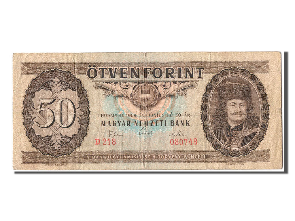 Hungary, 50 Forint, 1969, KM #170b, 1969-06-30, VF(20-25), D218 080748