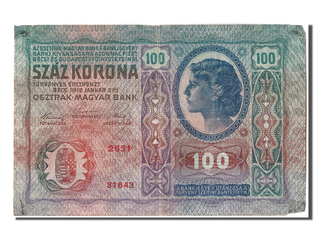 Austria, 100 Kronen, 1912, KM #55a, 1912-01-02, VF(20-25), 2651 81643