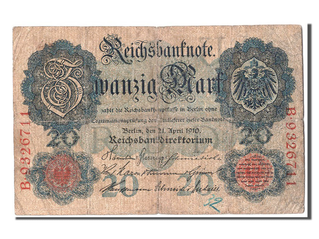 Germany, 20 Mark, 1910, KM #40b, 1910-04-21, VF(20-25), B.9326711