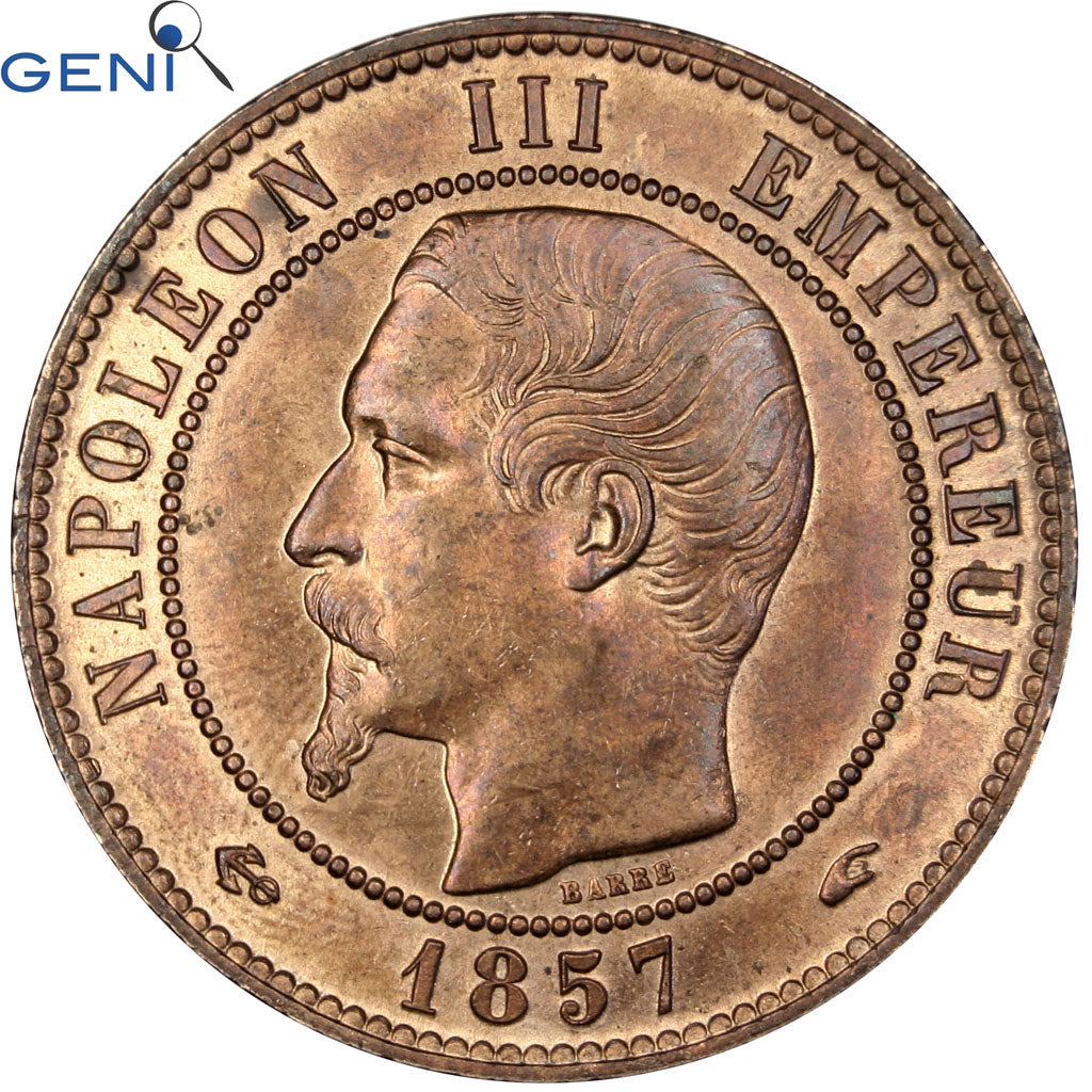 France, Napoleon III, 10 Centimes, 1857, Paris, Bronze, GENI, MS(60-62)
