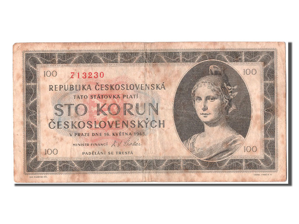 Czechoslovakia, 100 Korun, 1945, KM #67a, 1945-05-16, VF(30-35), Z13230