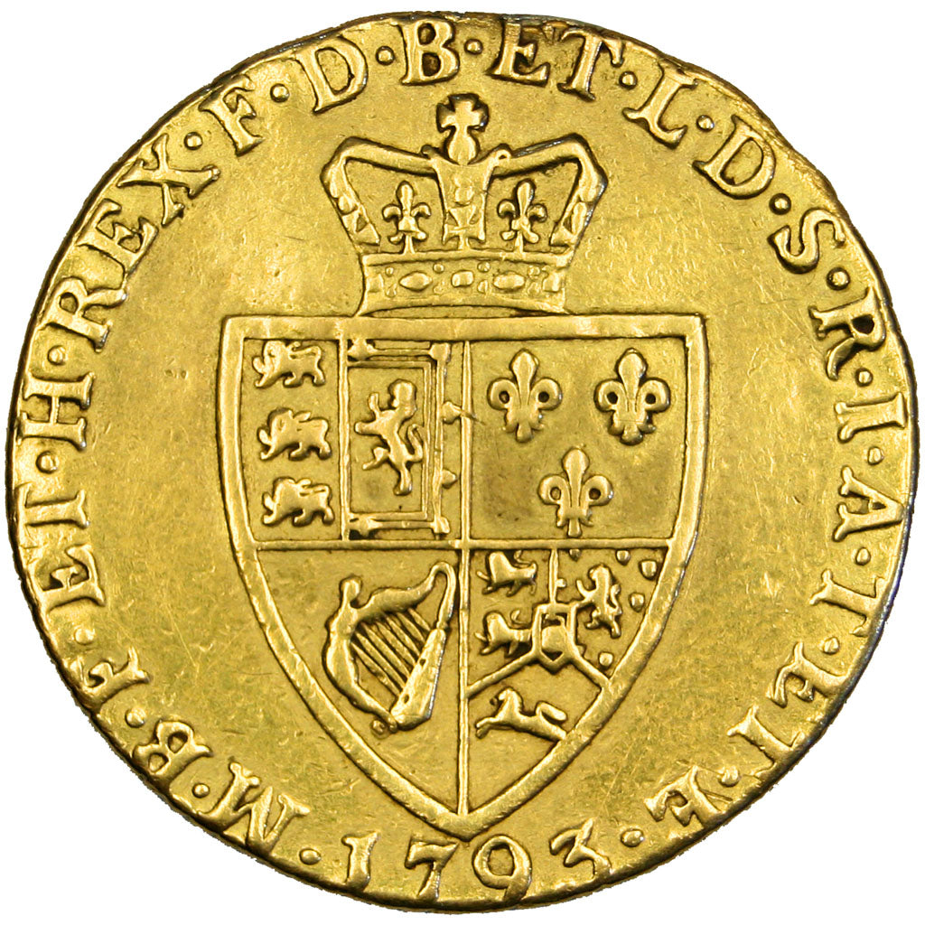 GREAT BRITAIN, Guinea, 1793, London, KM #609, VF(20-25), Gold, 8.29