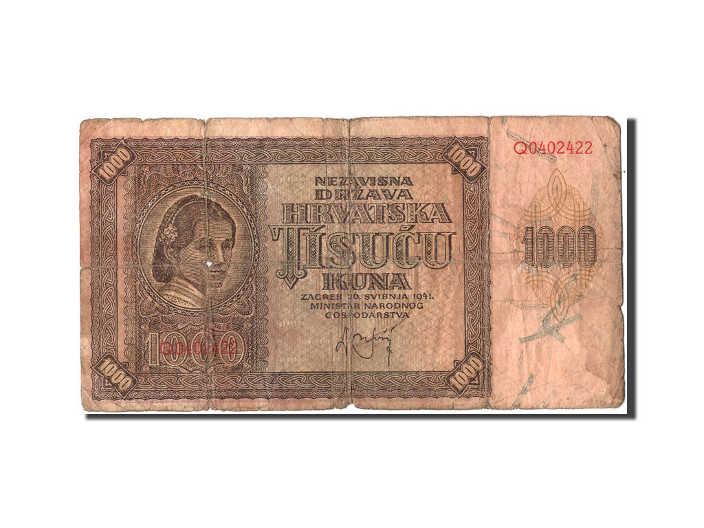 Croatia, 1000 Kuna, 1941, KM #4a, 1941-05-26, VG(8-10), Q0402422