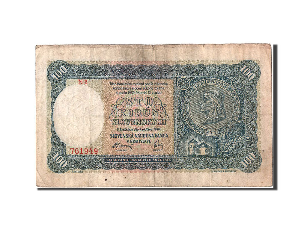 Slovakia, 100 Korun, 1940, KM #10a, 1940-10-07, VF(20-25), N2 761949