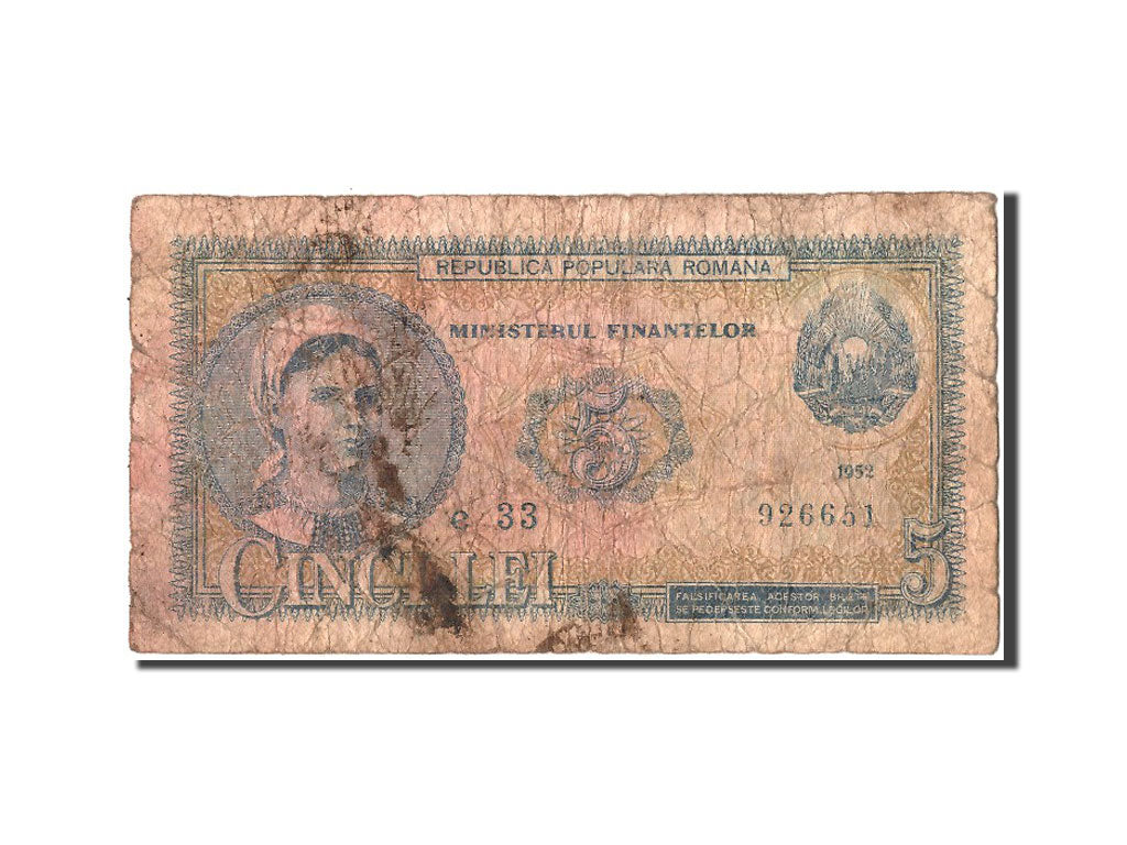 Romania, 5 Lei, 1952, KM #83b, F(12-15), e33 926651